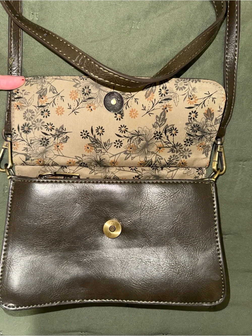 Joy Susan Aria Ring Bag Brown Leather Crossbody Bag with Gold Ring Accent